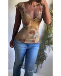 Y2K Staple Paisley Mesh Tie Back Top