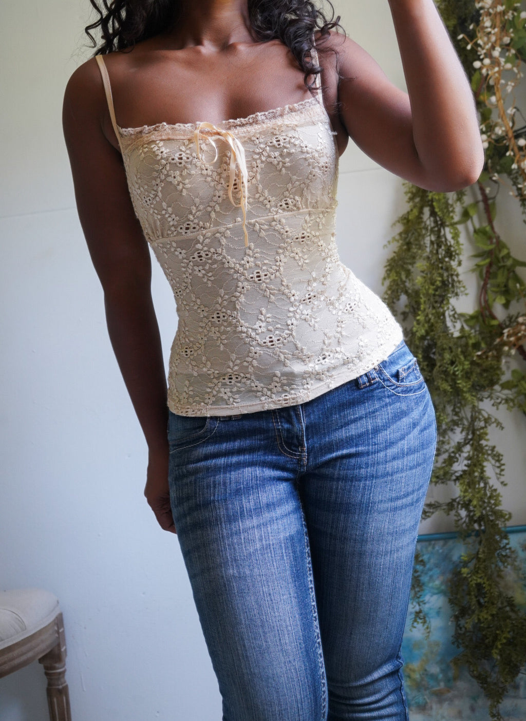 Y2K Tan Lace Coquette Cami