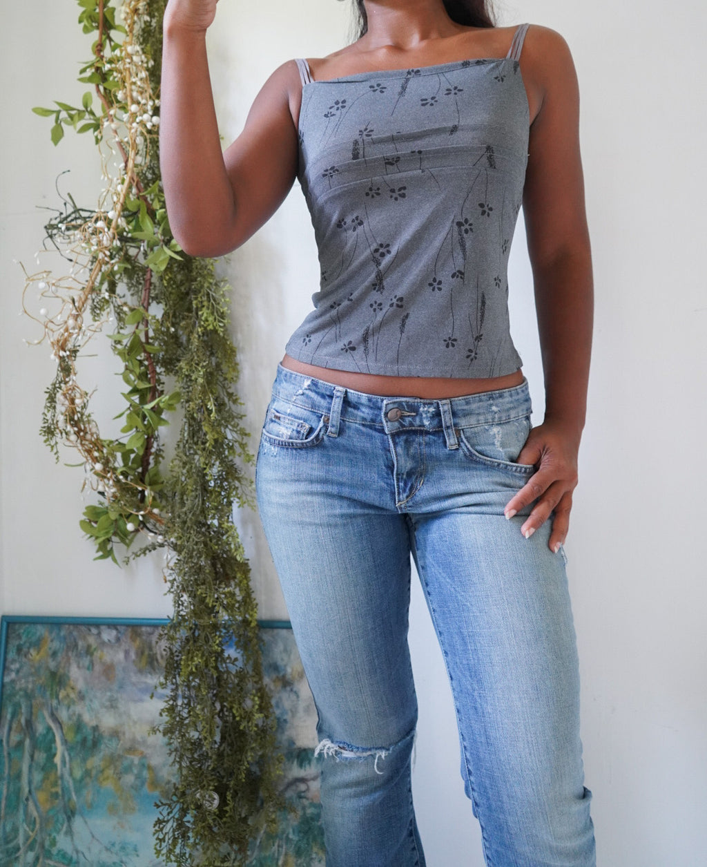 Y2K Gray Floral Cami