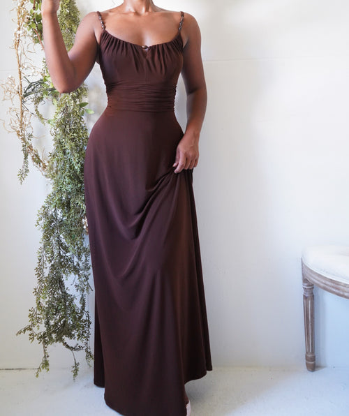 Y2K Chocolate Jersey Knit Maxi Dress