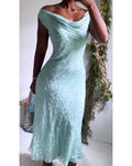 Y2K Light Aqua Beaded Silk Dress