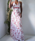 Rare Y2K Red and White Floral Halter Gown