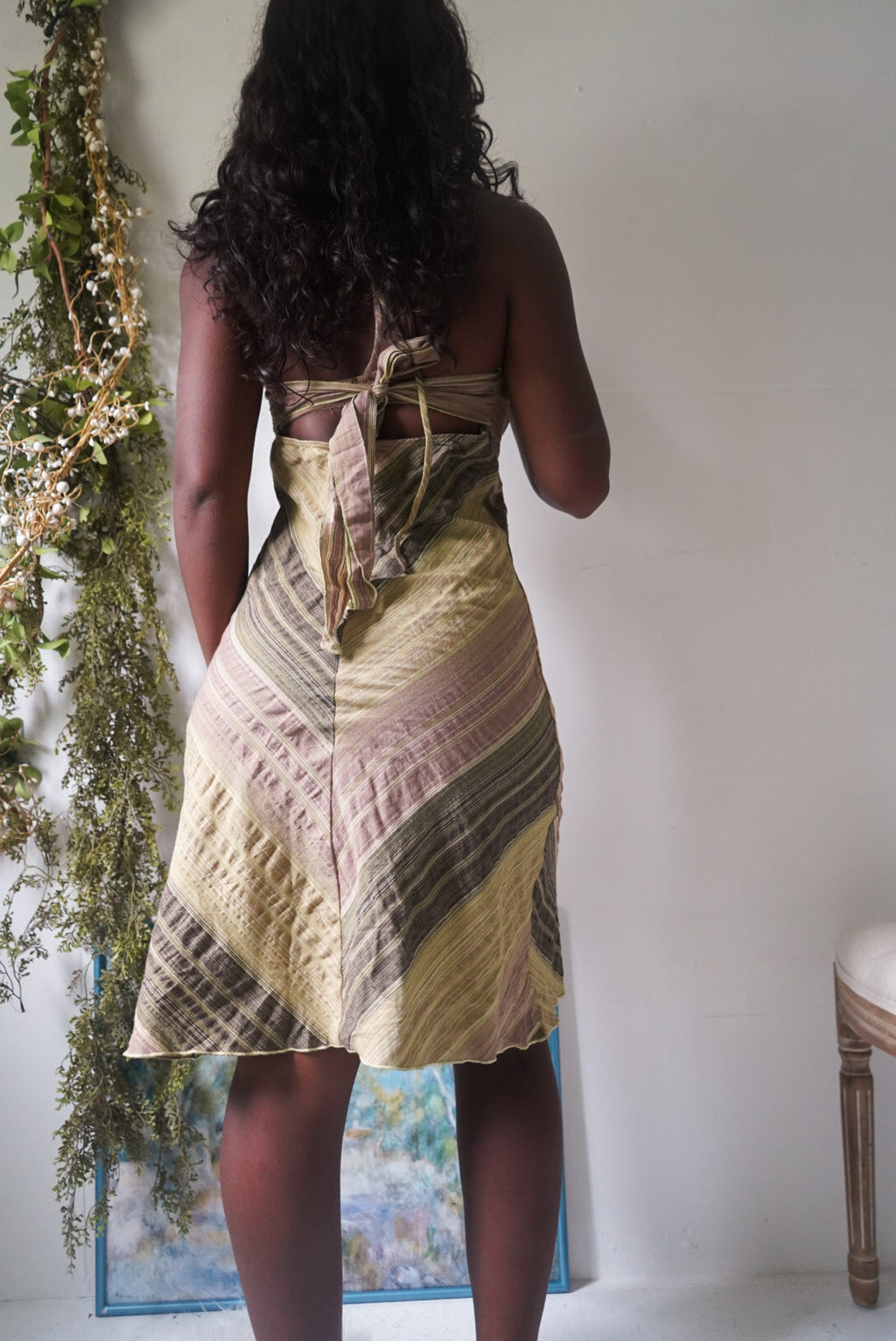 Y2K Textured Halter Stripe Sundress