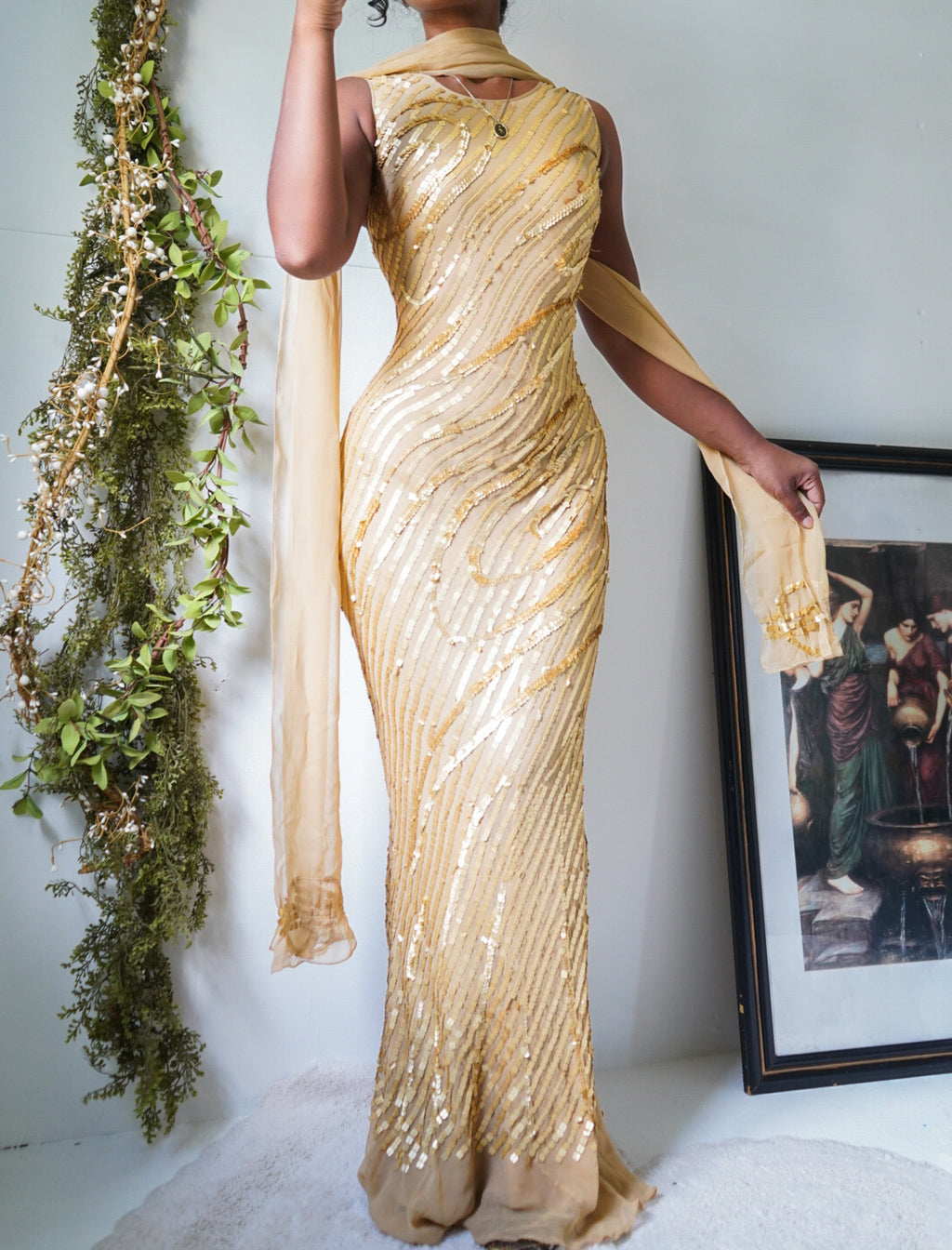 Rare Gold Sequin Silk Gown (US 4)