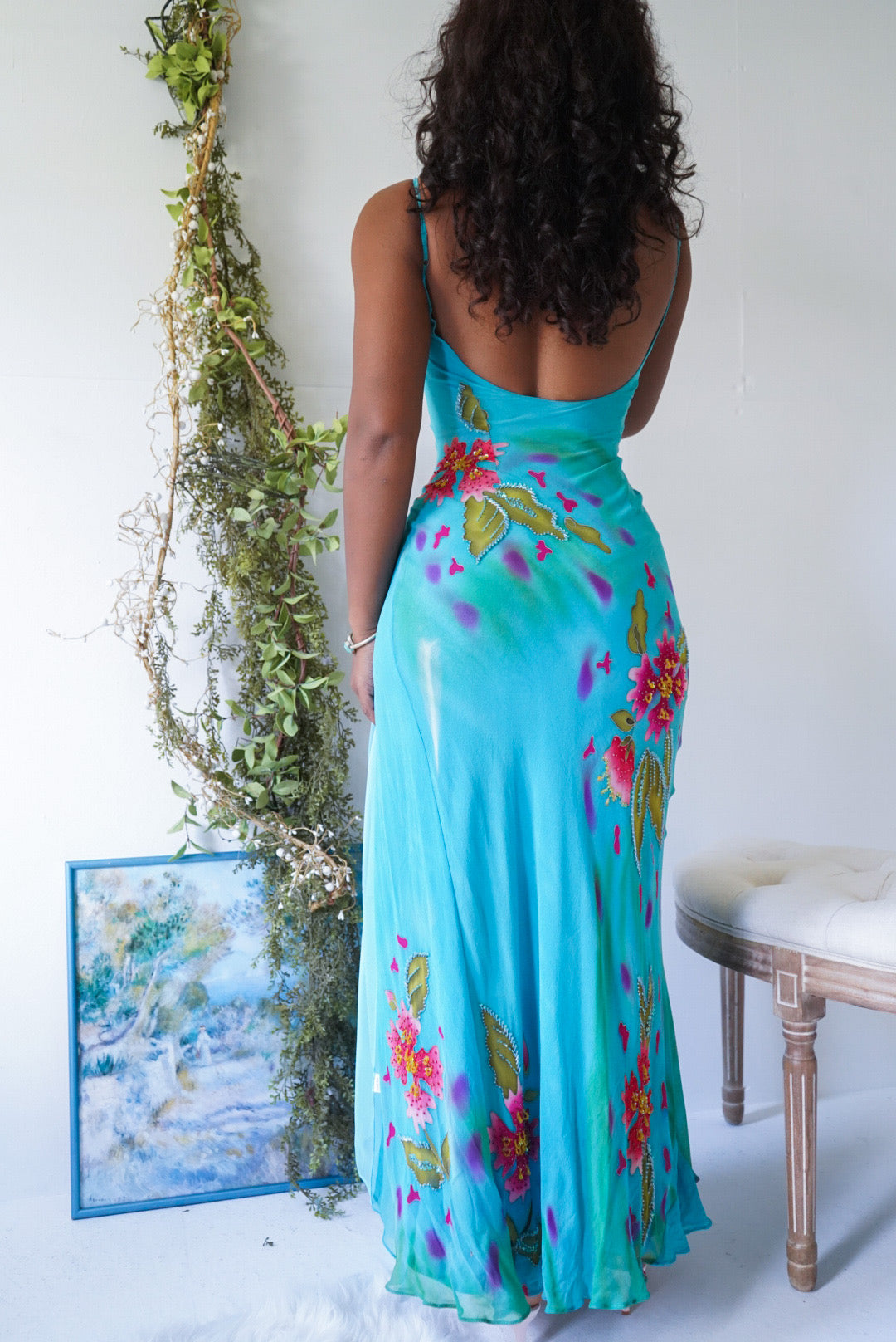 Rare Vintage Y2K Painted Floral Silk Gown