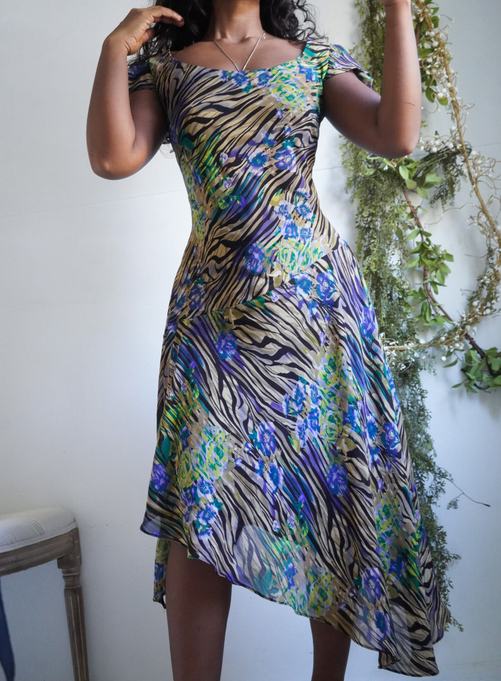 Y2K Animal and Floral Print Fairy Hem Dress