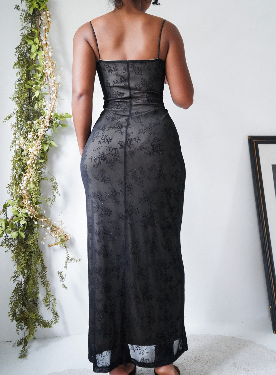 Vintage Y2K Floral Burnout Mesh Layered Dress