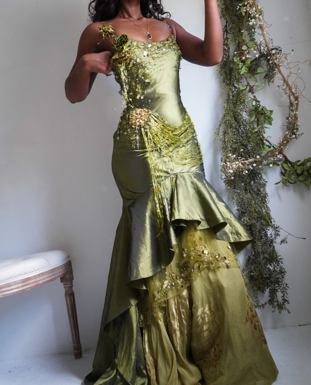 Rare Vintage Iridescent Green Fairy Gown
