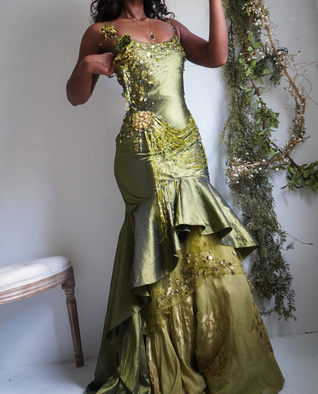 Rare Vintage Iridescent Green Fairy Gown