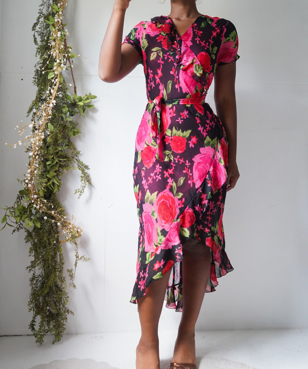 Y2K Floral Ruffle Hem Dress