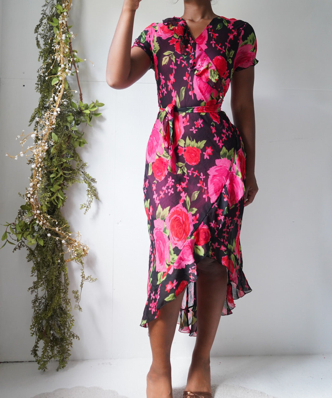 Y2K Floral Ruffle Hem Dress
