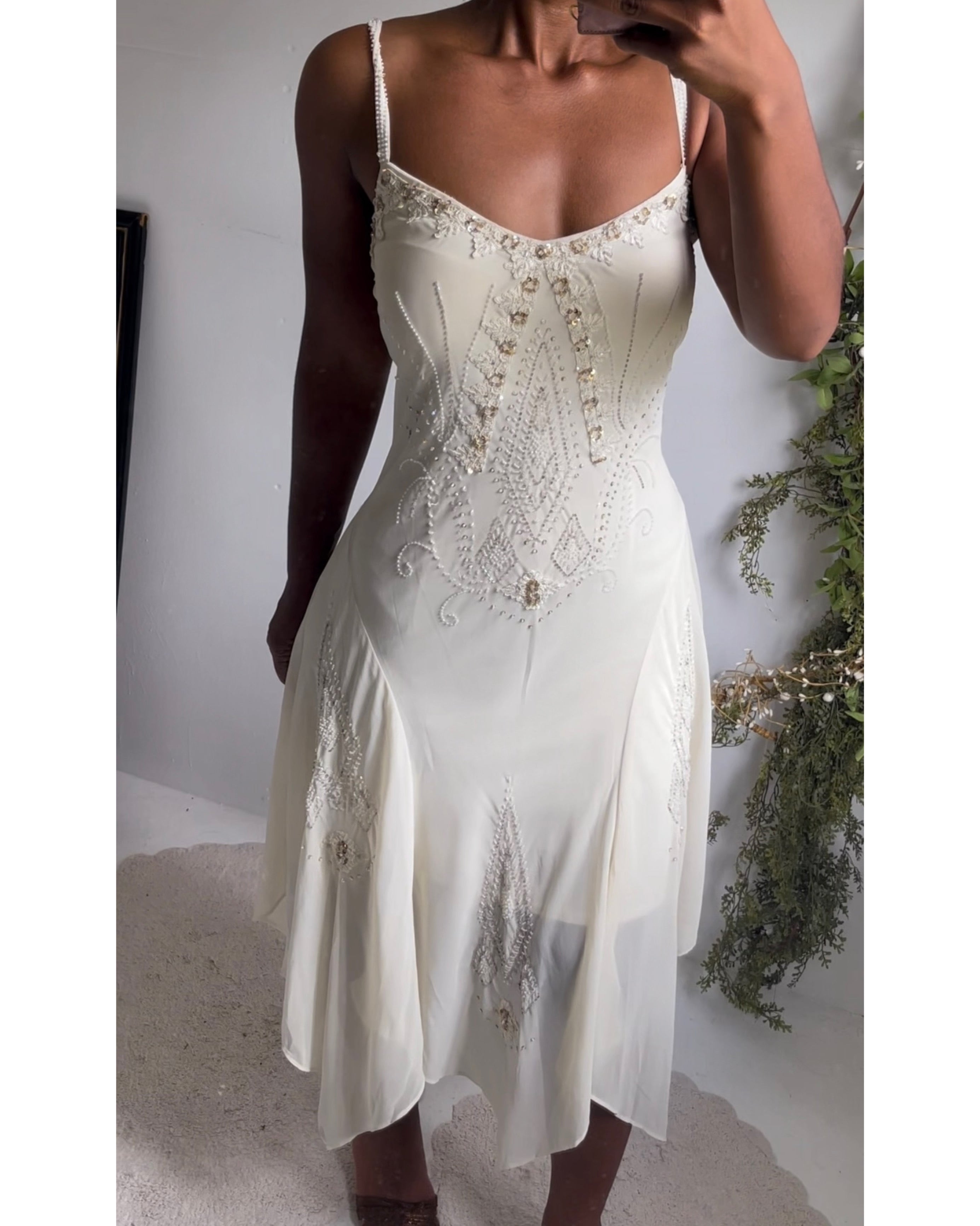 Y2K Cream Beaded Fairy Dress