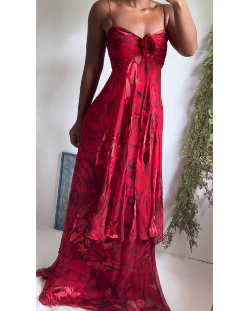 Y2K Burnout Silk Rose Gown