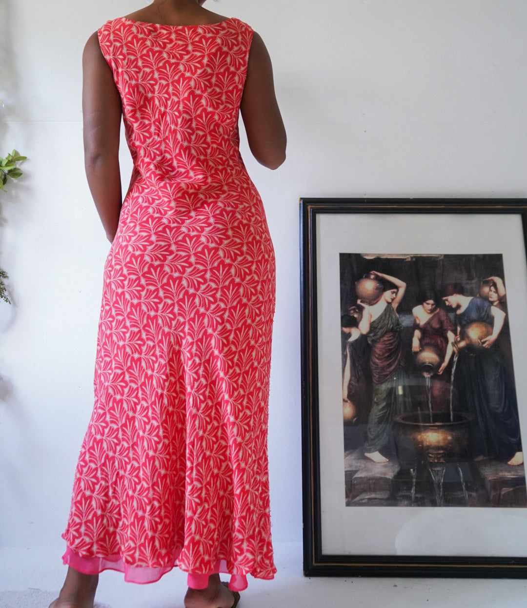 Y2K Coral and White Beaded Silk Dress
