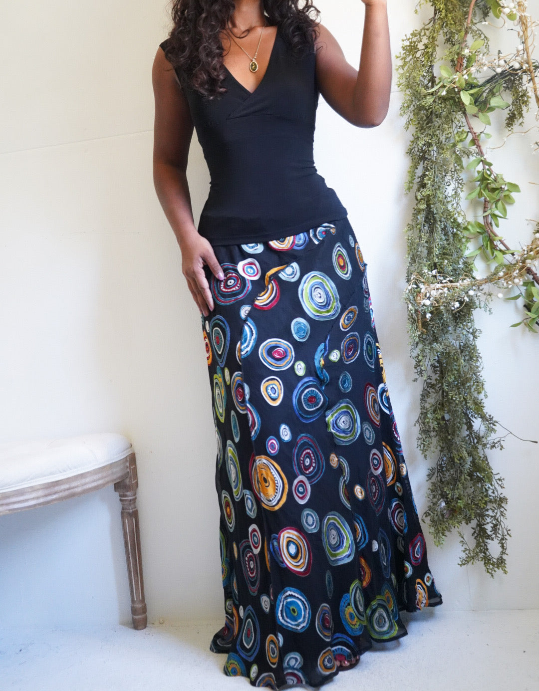 Y2K Burnout Silk Blend Circle Print Skirt