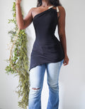 Y2K Metal Hardware Detail One Shoulder Top