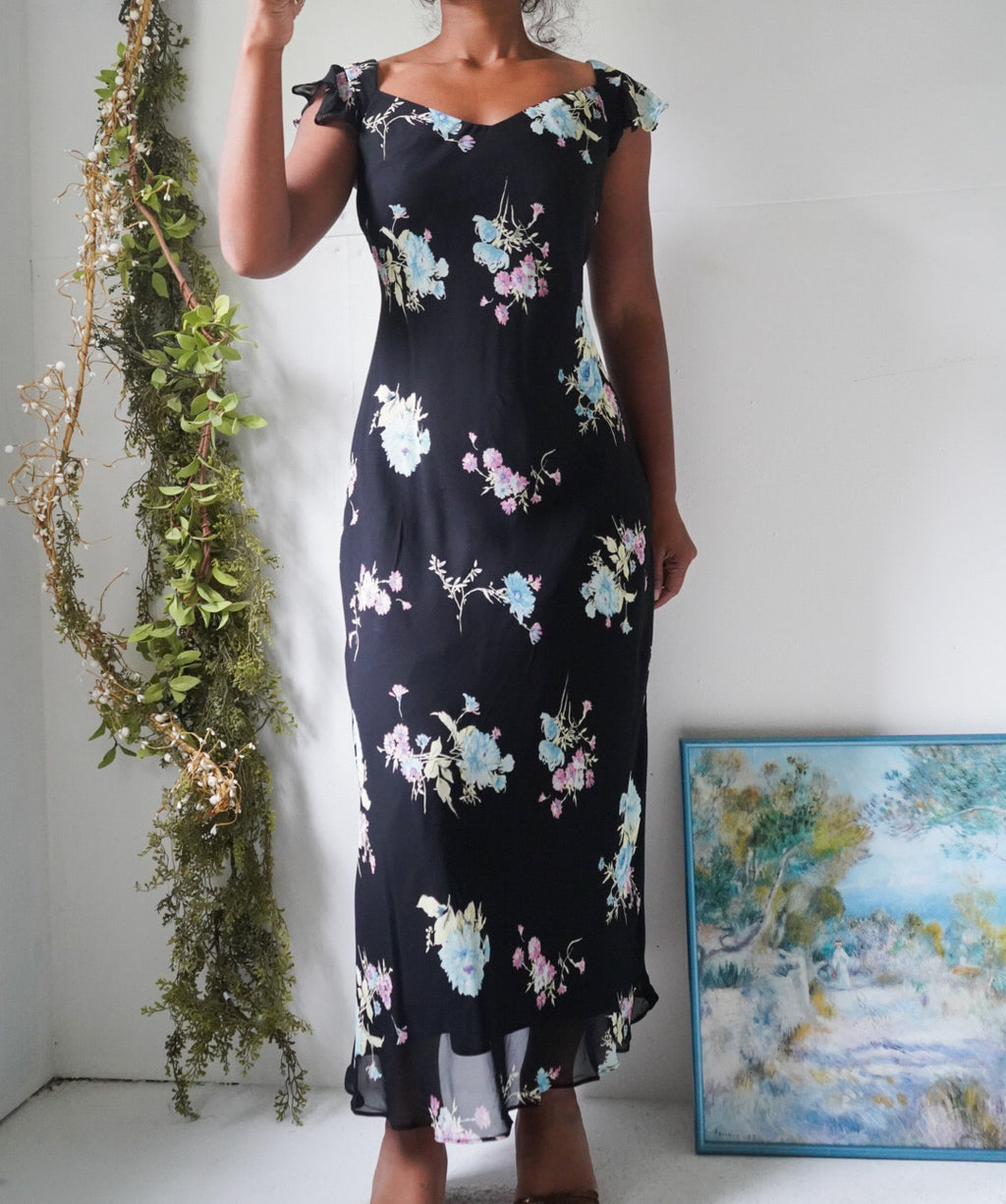Y2K Black Garden Floral Maxi Dress