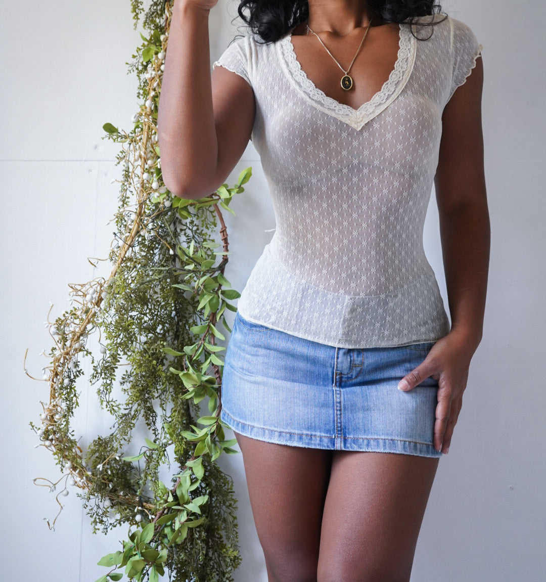Cream Sheer Lace Tee