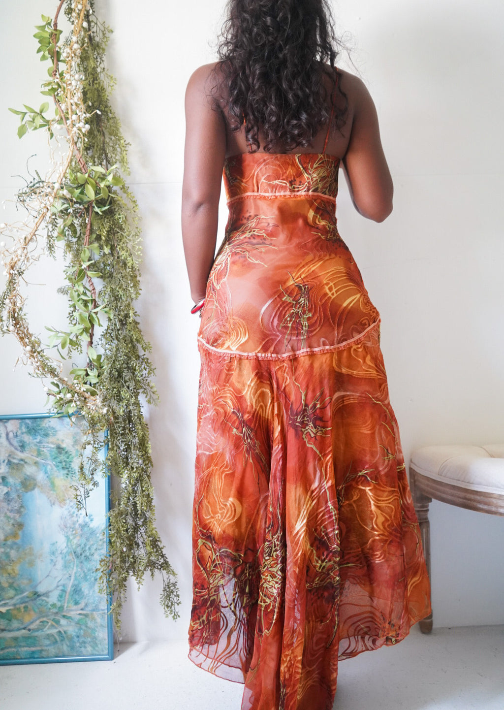 Y2K Boho Silk Abstract Print Dress