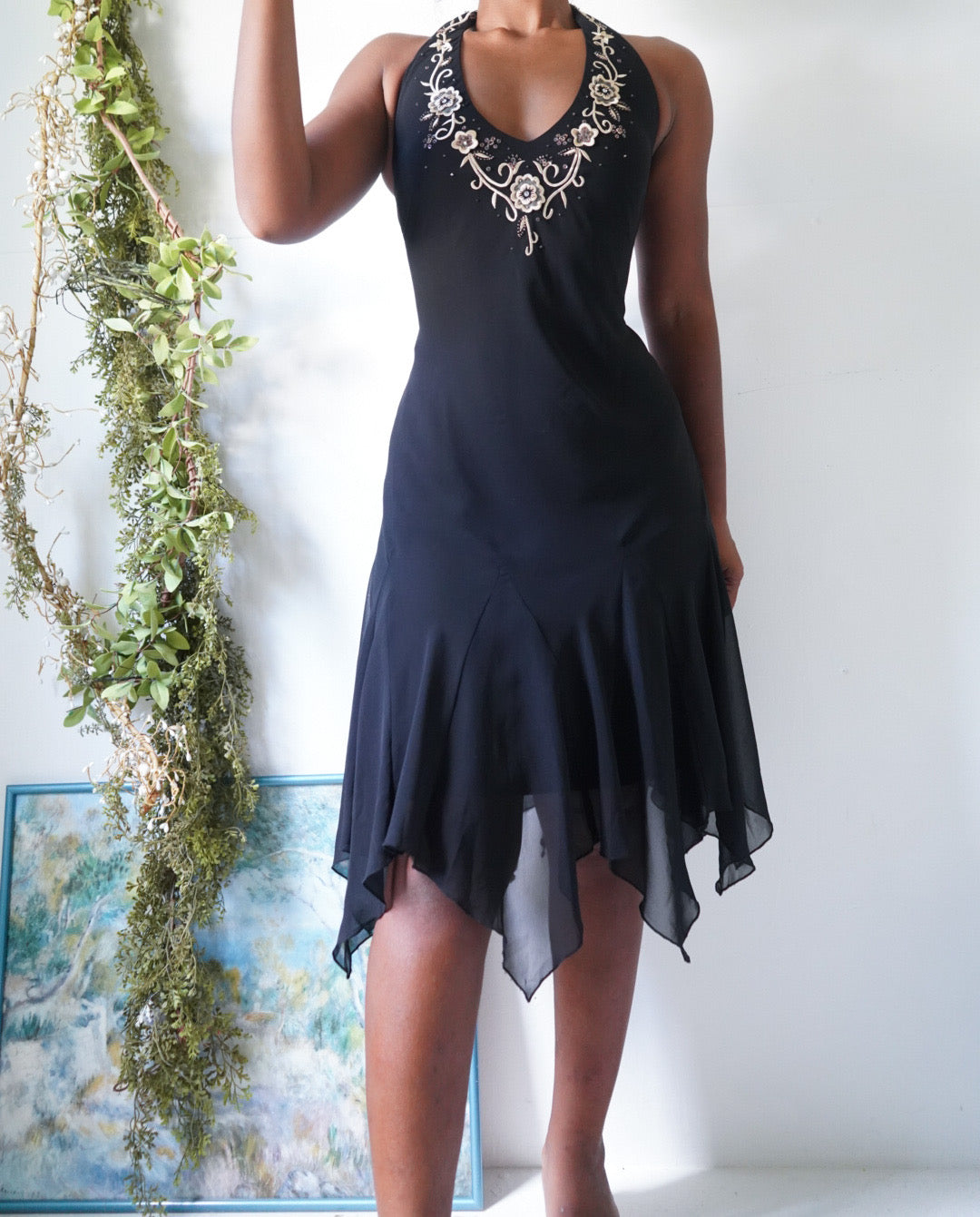 Y2K Halter Black Fairy Hem Dress