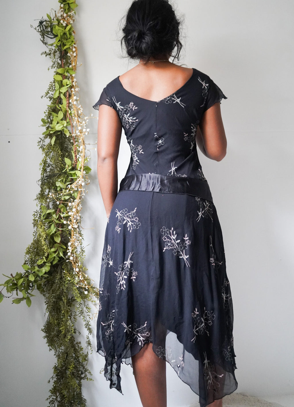 Black Embroidered Silk Fairy Dress