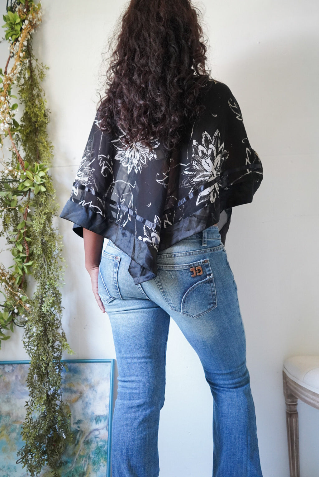 Y2K Monochrome Satin Trim Poncho
