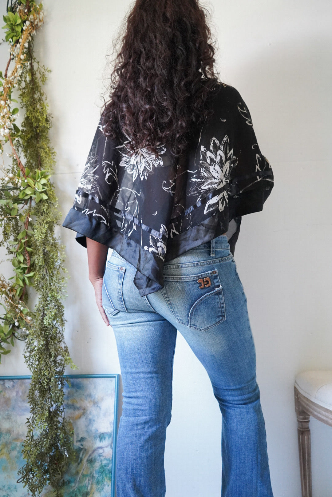 Y2K Monochrome Satin Trim Poncho