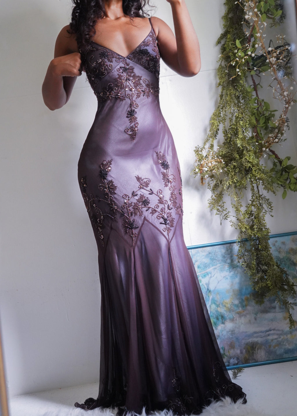 Rare Vintage Y2K Layered Beaded Silk Gown