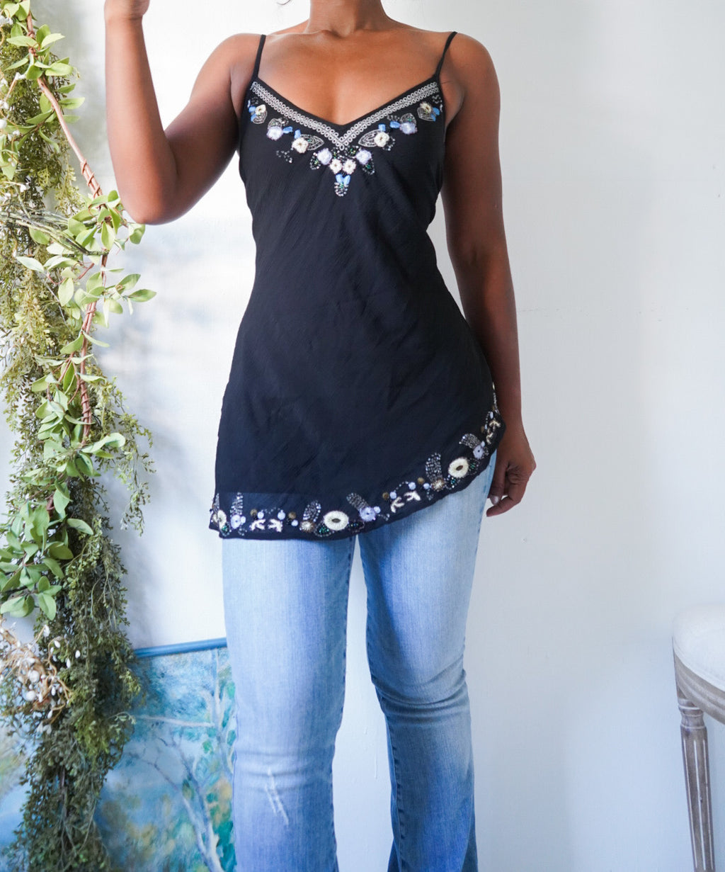 Y2K Floral Trim Asymmetric Hem Cami