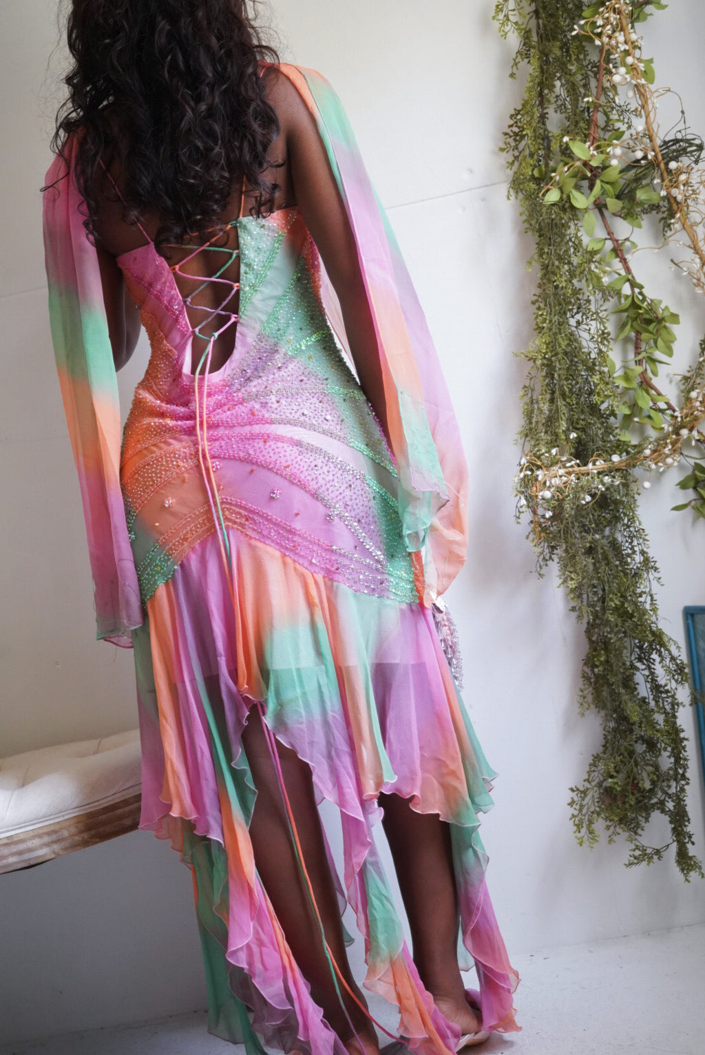 Rare Y2K Deadstock Silk Beaded Candy Fairy Dress
