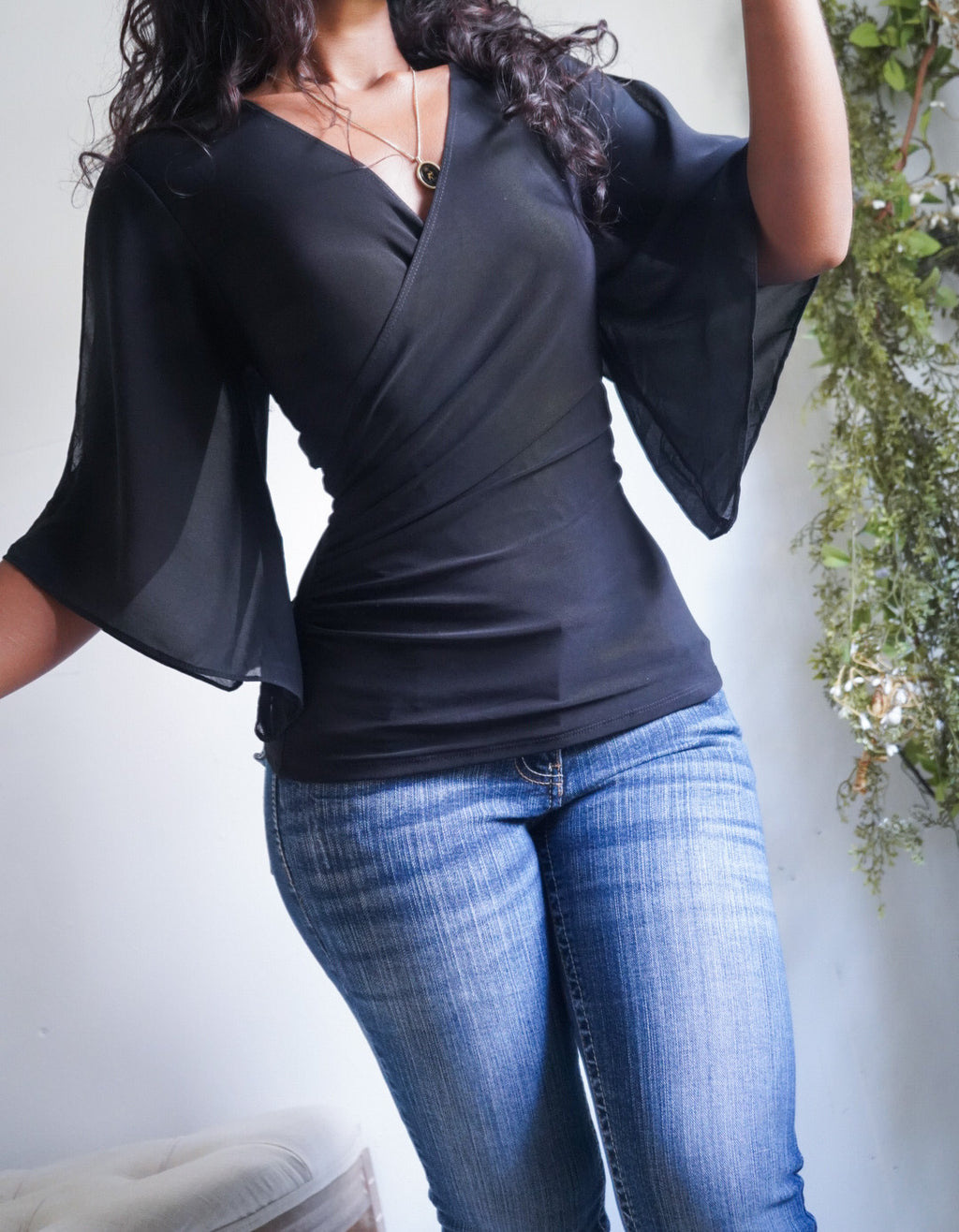 Y2K Half Flared Sleeve Crossover Top