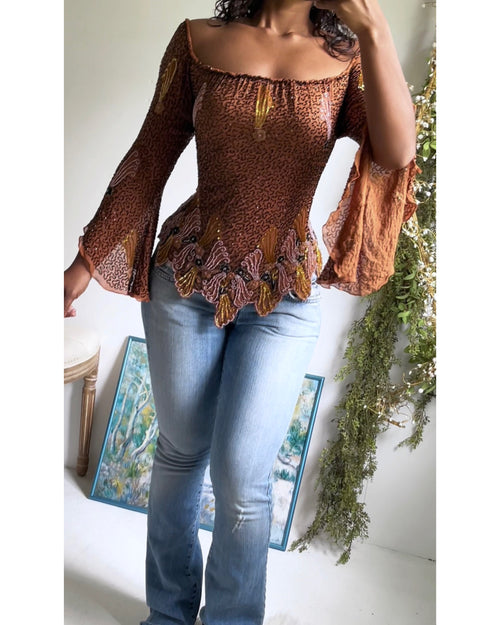 Rare Y2K Silk Beaded Boho Fairy Top