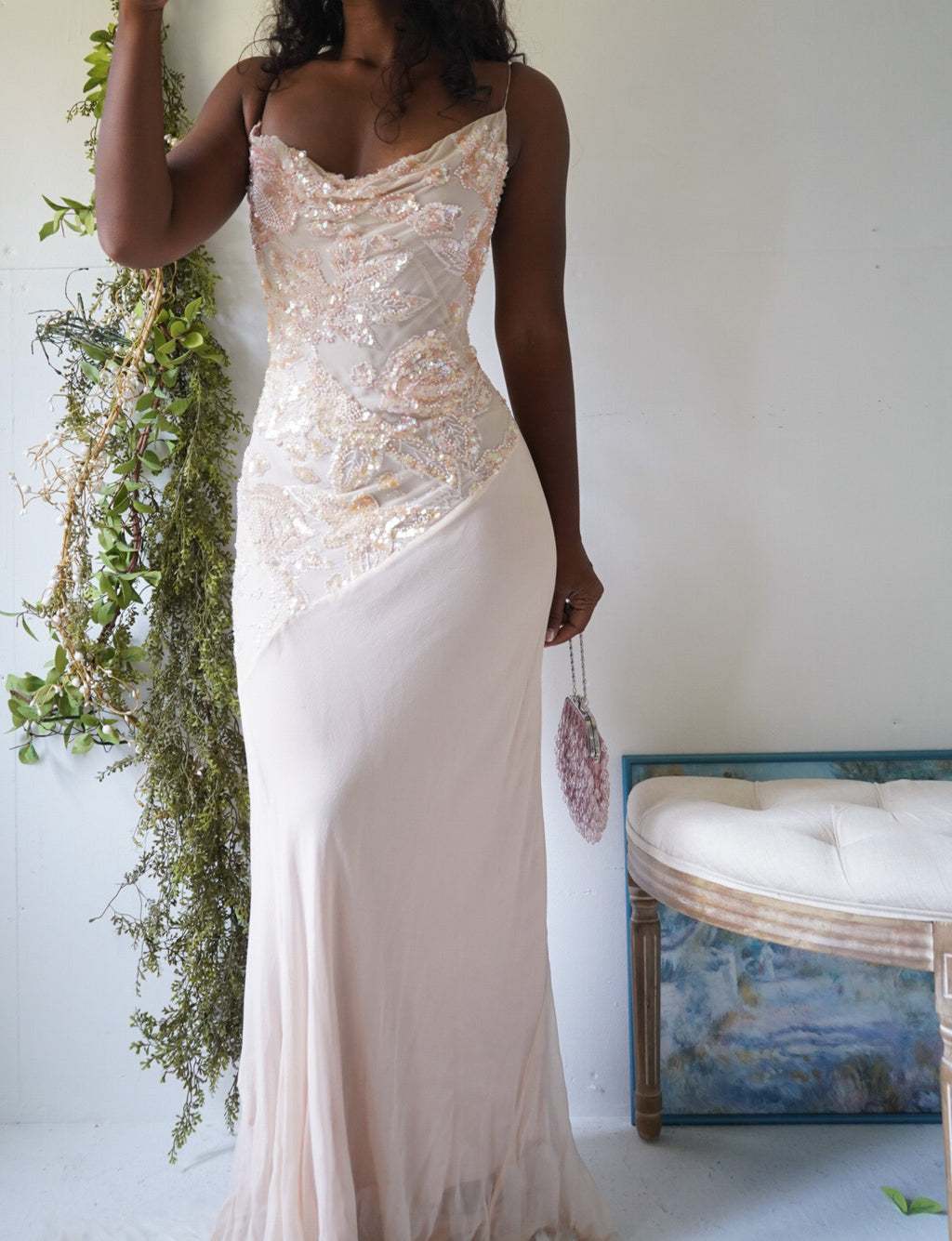 Pale Nude Reworked Handmade Silk Gown