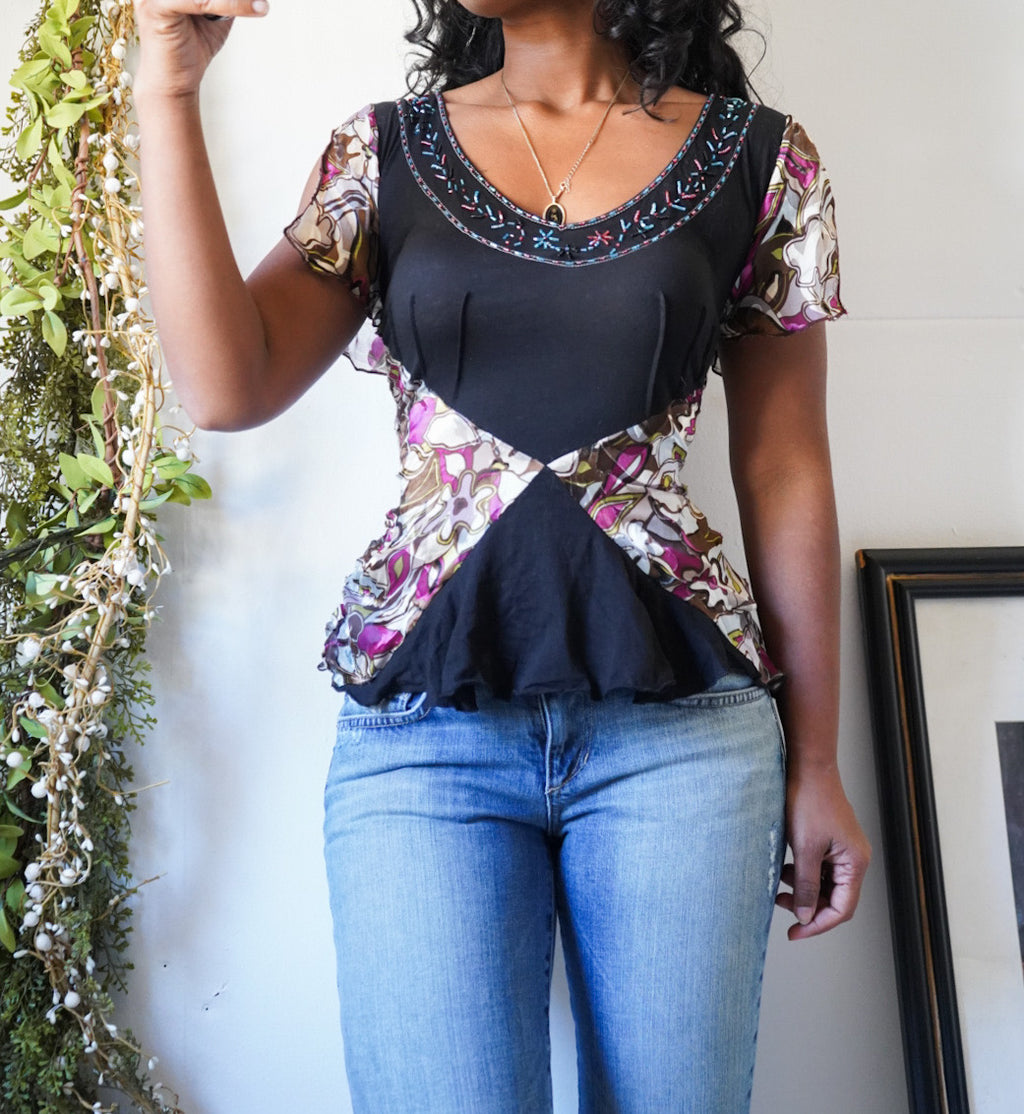 Vintage Y2K Ruched Beaded Detail Top