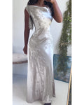 Rare Vintage Pearl Liquid Satin Beaded Gown