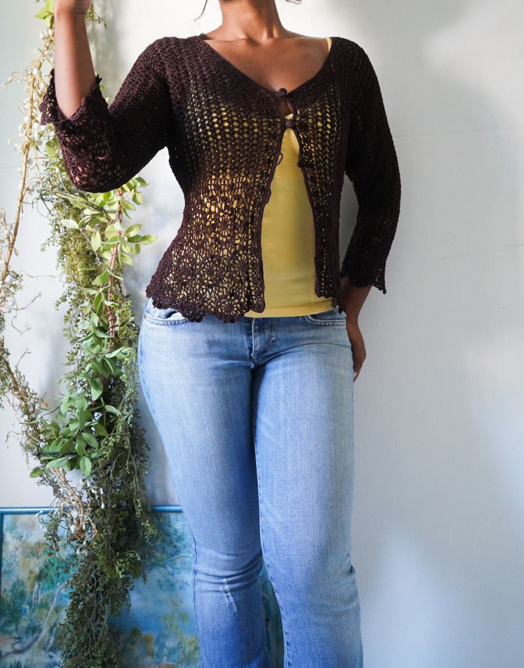Y2K Dark Chocolate Crochet Cardigan