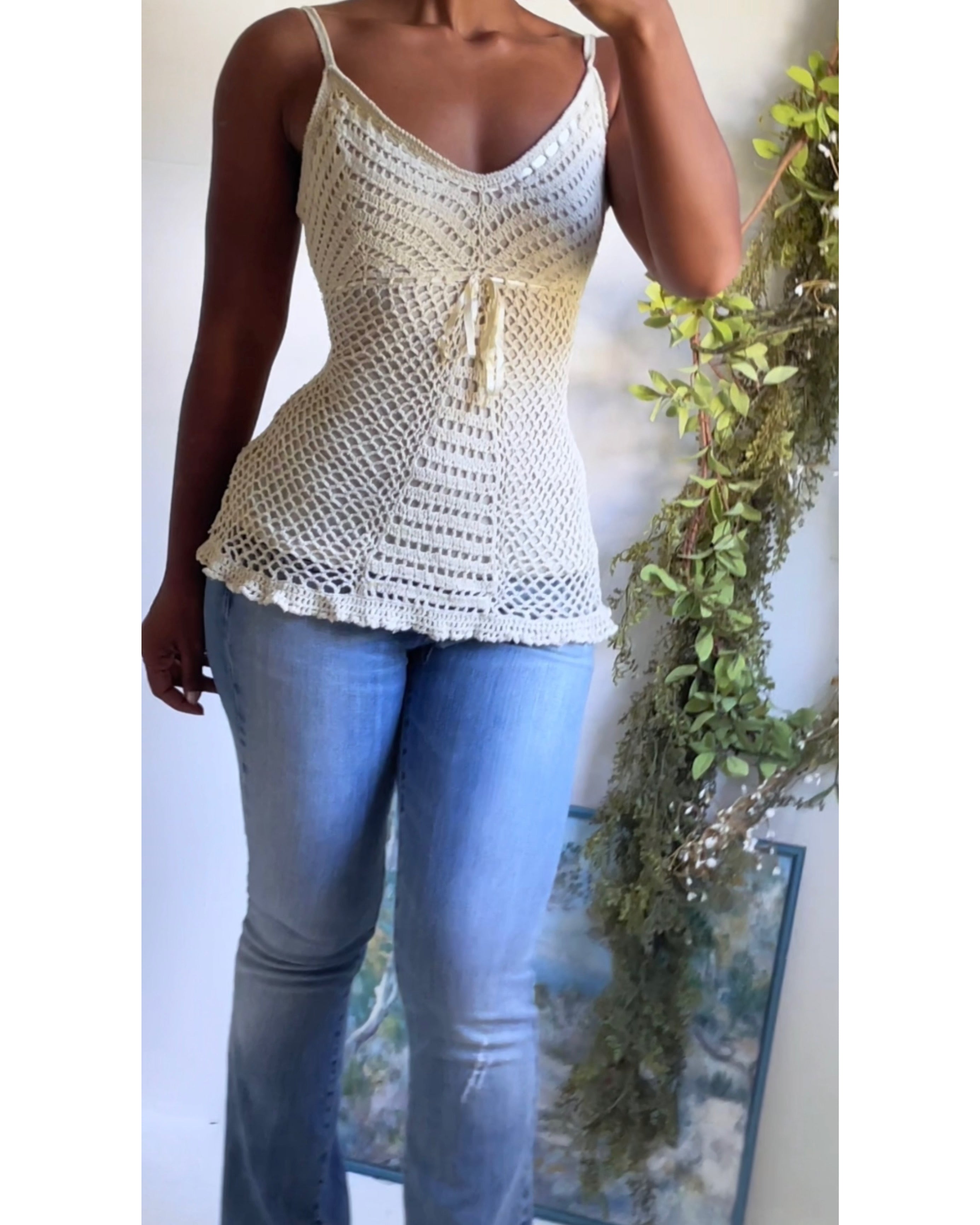 Y2K Cream Crochet Knit Cami