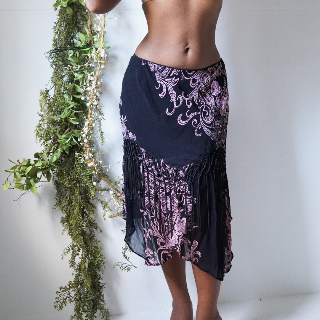 Y2K Paisley Fringe Fairy Skirt
