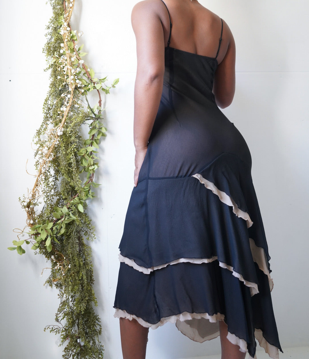 Cowl Neck Nude and Black Layered Staple Dress