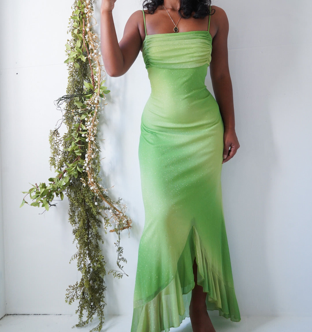 Y2K Fairy Lime Green Gradient Sparkle Dress