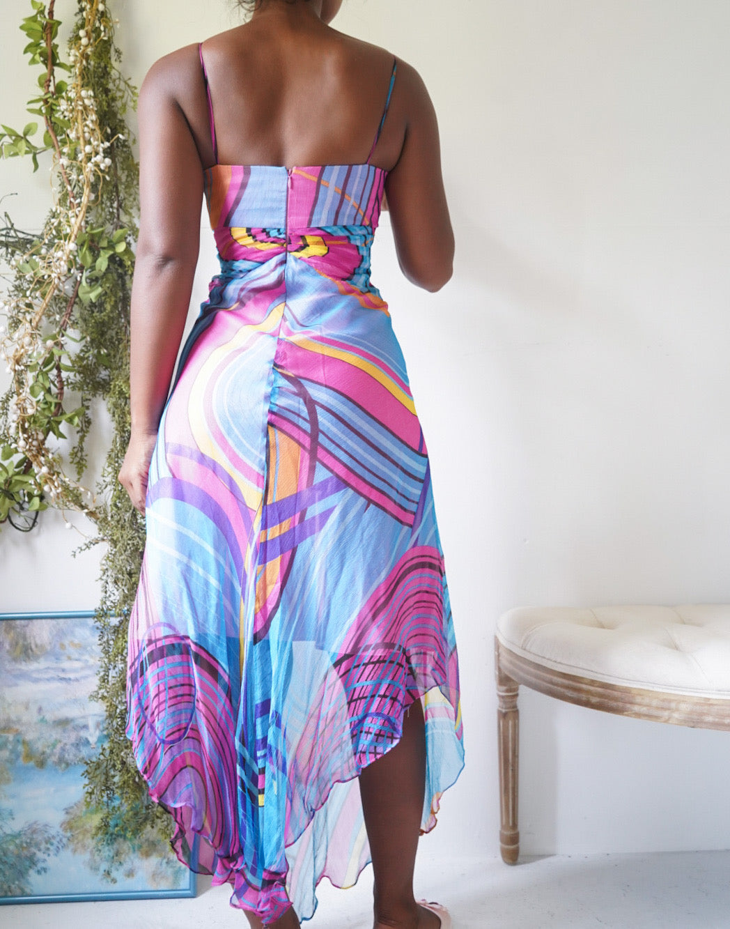 Y2K Colorful Silk Abstract Dress