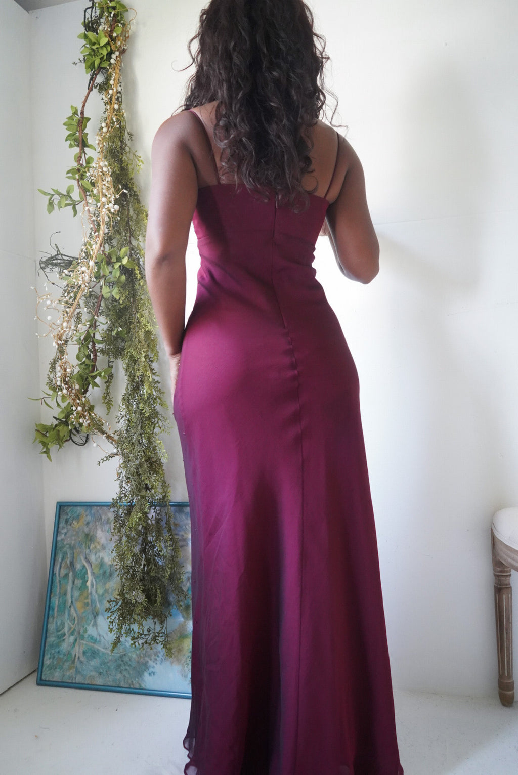 Y2K Iridescent Wine Beaded Gown