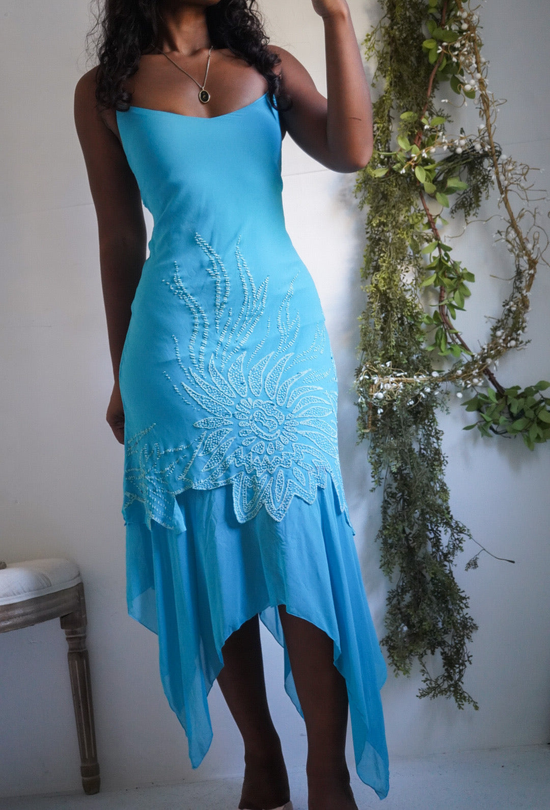 Y2K Turquoise Embellished Fairy Hem Dress