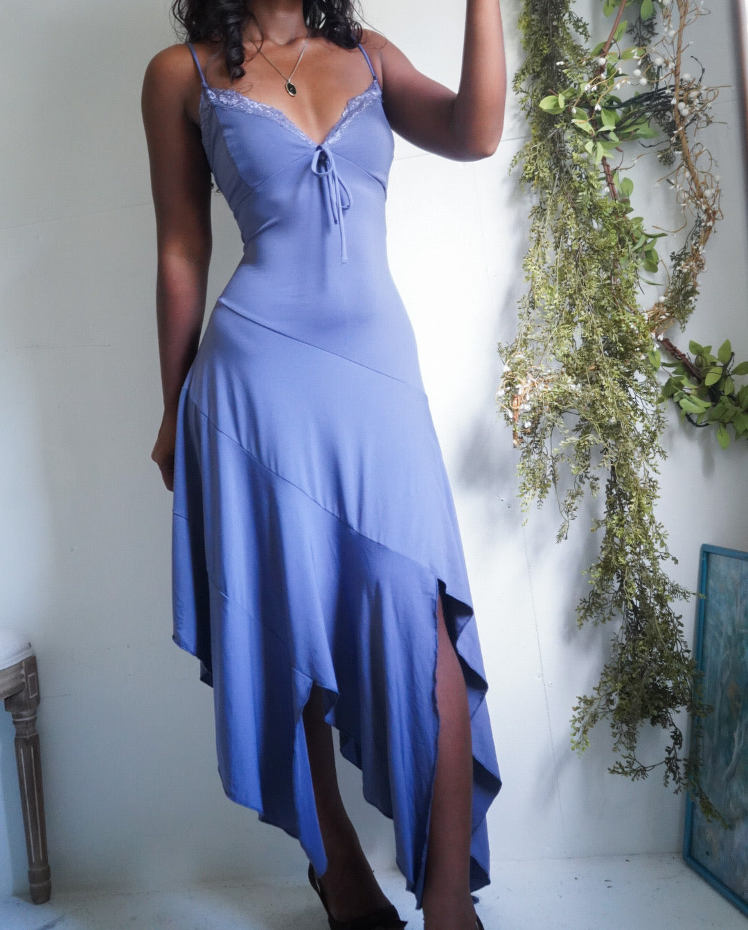 Y2K Dusty Periwinkle Fairy Midi Dress