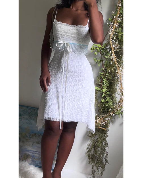 Handmade White Bead Fringe Trim Fairy Lace Dress (Made to Order)