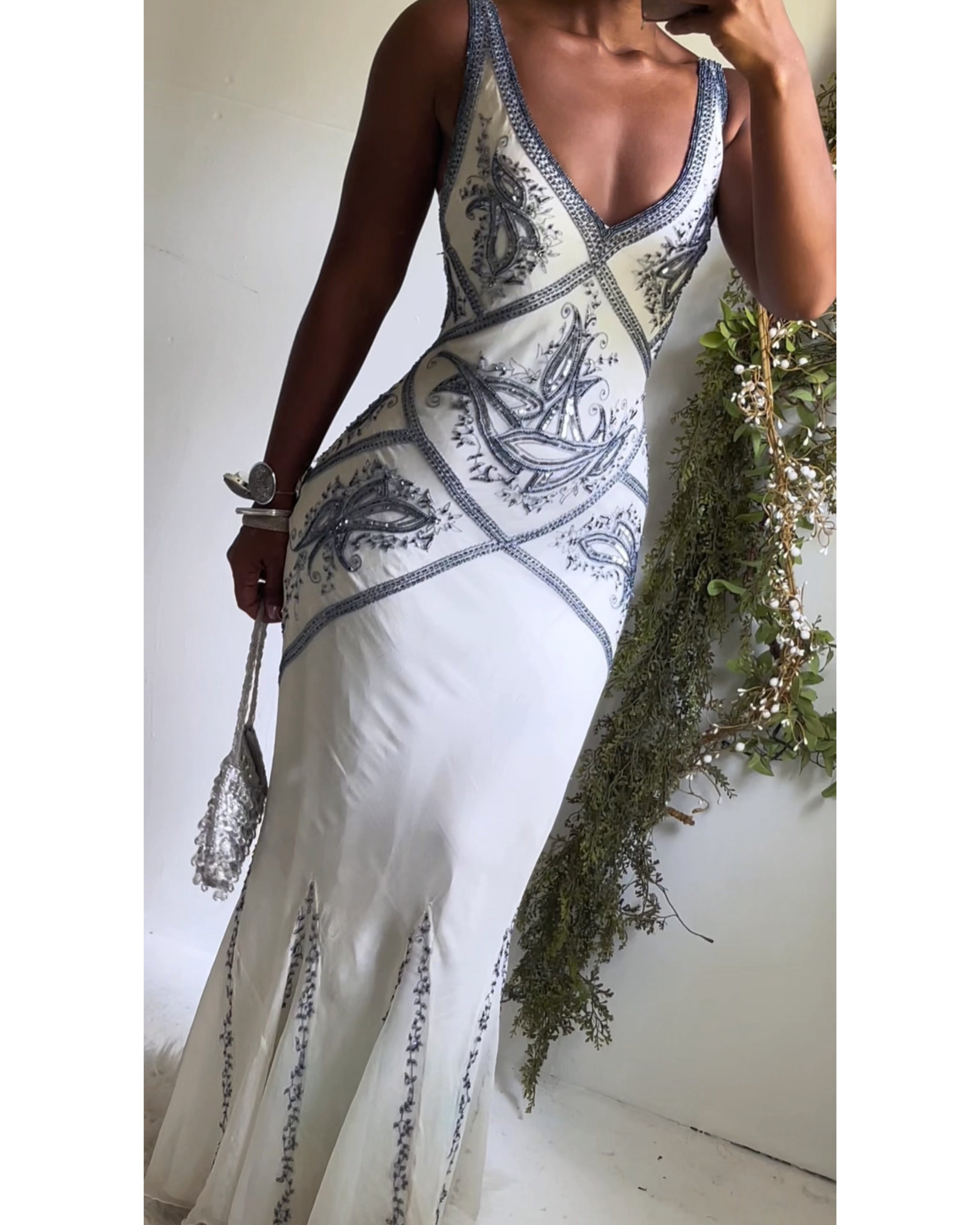 Rare Y2K Ivory Paisley Beaded Gown