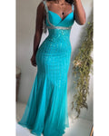 Y2K Turquoise Sequined Tulle Gown