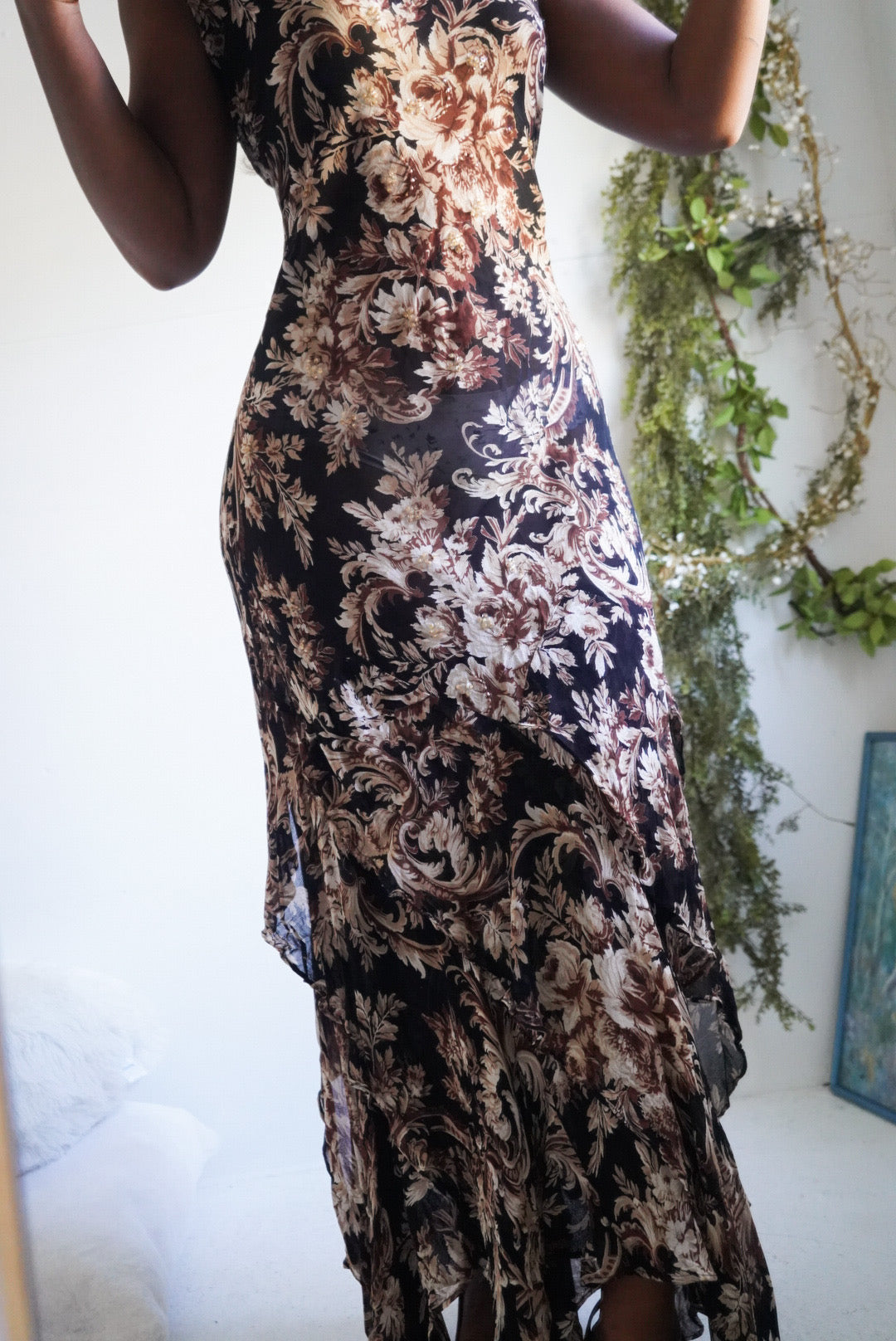 Y2K Fall Floral Ruffle Hem Maxi Dress