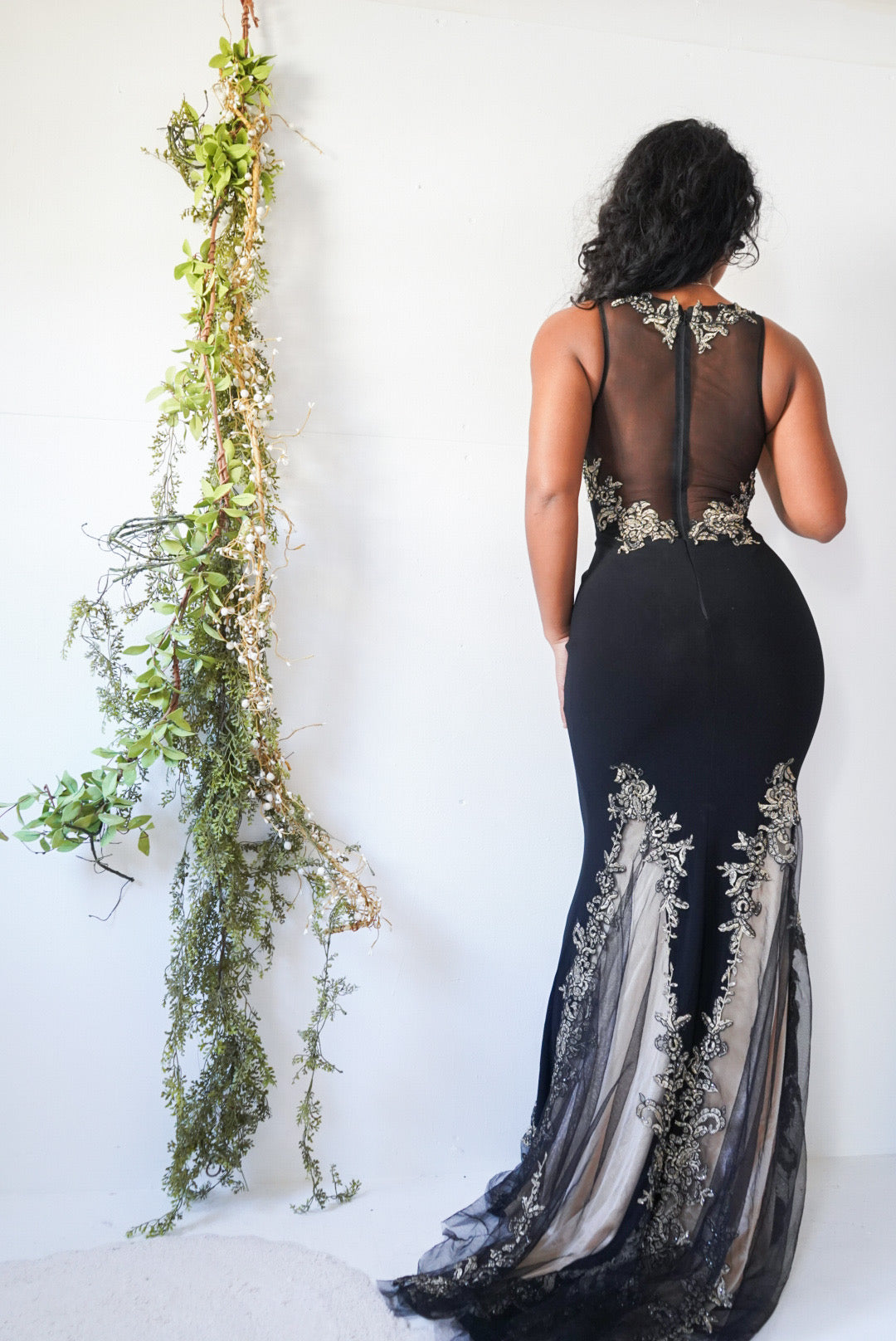 Y2K Black Lace Detail Illusion Gown