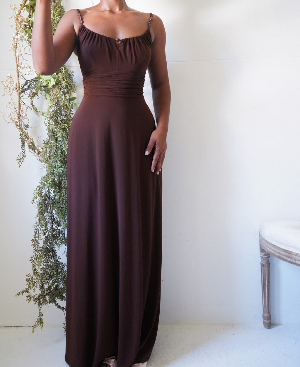 Y2K Chocolate Jersey Knit Maxi Dress